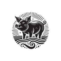 Black Color Pig silhouette design Vector Illustration, Solid White Background (8).eps
