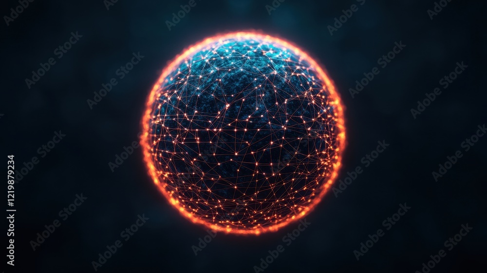 Poster digital network sphere with glowing nodes and connections