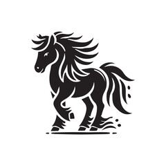 Black Color Pony silhouette design Vector Illustration, Solid White Background (6).eps