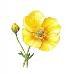 Naklejka premium Watercolor Buttercup flower on white background,floral concept, perfect for Valentine's Day,Mother's Day,Easter,Wedding Day,Anniversaries