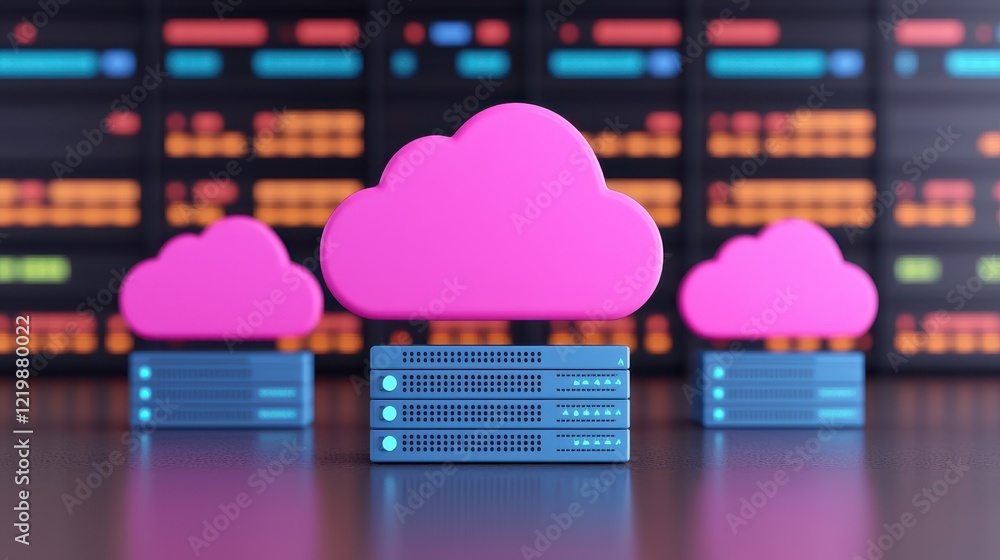 Aufkleber cloud computing concept with server and pink cloud icon design