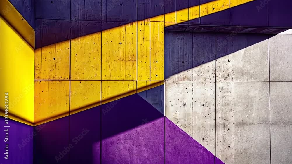 Poster exploring vibrant geometric patterns in modern architecture under midday sunlight. generative ai