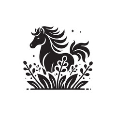 Black Color Pony silhouette design Vector Illustration, Solid White Background (12).eps