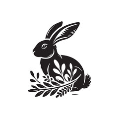 Black Color Rabbit silhouette design Vector Illustration, Solid White Background (2).eps