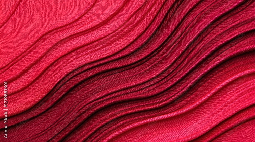 Poster flowing red fabric texture with elegant waves and curves