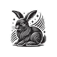 Black Color Rabbit silhouette design Vector Illustration, Solid White Background (13).eps