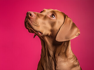 portrait of a dog on magenta background