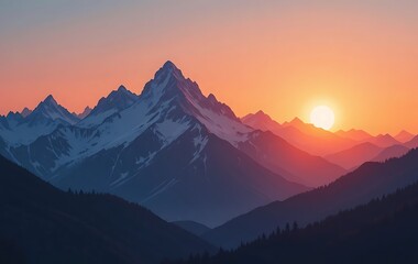 Obraz premium Majestic Mountain Range Sunset Landscape