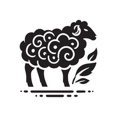 Black Color Sheep silhouette design Vector Illustration, Solid White Background (12).eps