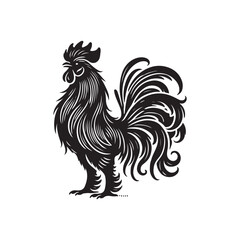 Black Color Silkie Chicken silhouette design Vector Illustration, Solid White Background (7).eps