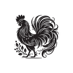 Black Color Silkie Chicken silhouette design Vector Illustration, Solid White Background (10).eps