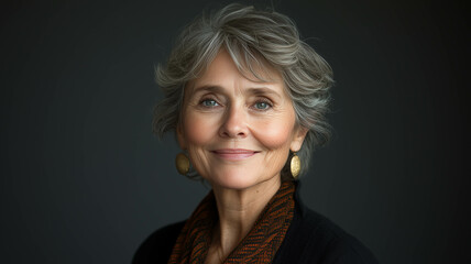 A smiling older woman with gray hair looks directly at the camera.