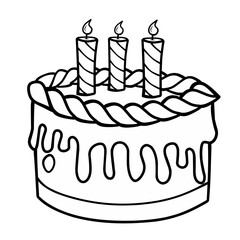 Line art birthday cake with candles