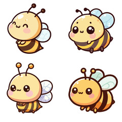 set cute kawaii chibi chubby bee vector collection