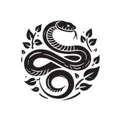 Black Color Snake silhouette design Vector Illustration, Solid White Background (9).eps