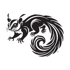 Black Color Sugar Glider silhouette design Vector Illustration, Solid White Background (9).eps