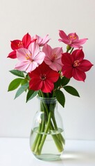 Obraz premium Metrosideros flowers in a vase with fresh water, isolated, blossoms