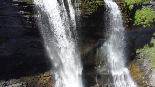 Aerial view of Cascade du Rouget (Rouget Waterfalls) in Sixt-fer-a-cheval in Haute-Savoie France