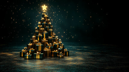 A Christmas tree made of gift boxes.