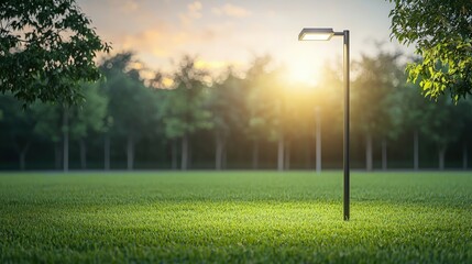 Serene Park Scene with Street Lamp at Sunrise