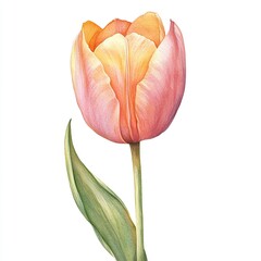 Watercolor Tulip flower on white background,floral concept, perfect for Valentine's Day,Mother's Day,Easter,Wedding Day,Anniversaries
