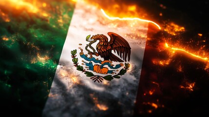 Mexican Flag with Stock Market Chart