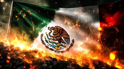 Mexican Flag with Stock Market Chart
