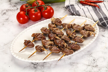 Gourmet Grilled chicken hearts skewer