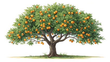 Lush Watercolor Orange Tree Abundant Fruit, Botanical Illustration, Citrus Concept, Orange Tree, Watercolor Painting Citrus Fruit, Botanical Art