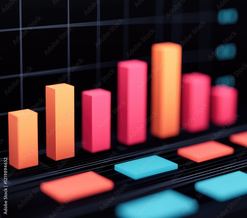 Poster colorful bar graph on a digital display representing data analysis and trends.