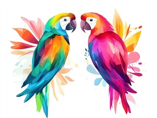 Obraz premium Vibrant and colorful parrots showcasing their beauty and charm in a lively and artistic manner.