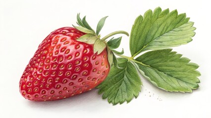 Watercolor Strawberry Still Life Detailed Botanical Illustration, Red Fruit, Green Leaves, Botanical Art Strawberry, Botanical Illustration