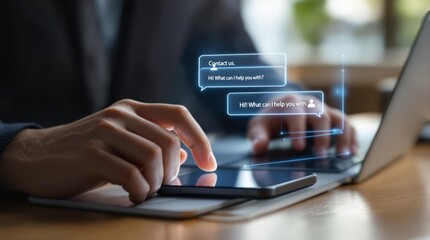 A man using a laptop to access a global network