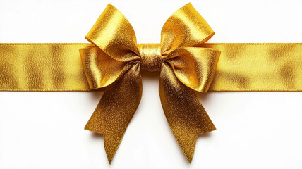 A large golden bow is isolated on a white background. Perfect for gift wrapping and holiday packaging imagery.