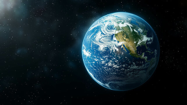 A high-resolution image of planet Earth viewed from space, showing the curvature of the planet and the details of the continents and oceans. environmental, science, nature --chaos 35 --ar 16:9 --styli