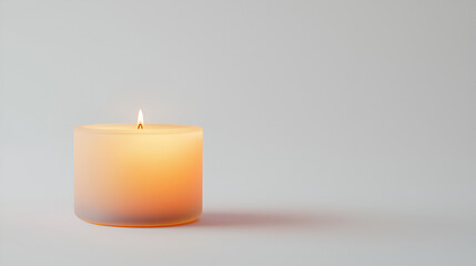 A single, lit candle sits on a plain white background.  The warm glow of the flame provides a peaceful and serene atmosphere.