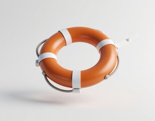 Orange life preserver with white bands and grey rope