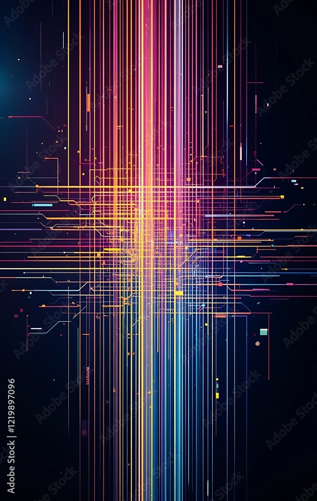 Poster abstract colorful lines forming a digital network design