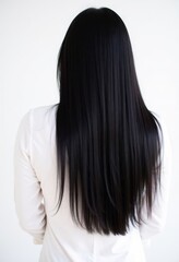 Person with long black hair and light colored shirt viewed from behind
