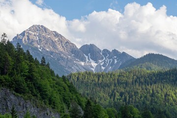 Beautiful view of the mountains and Alps mountain range in Austria. Mountain landscape.