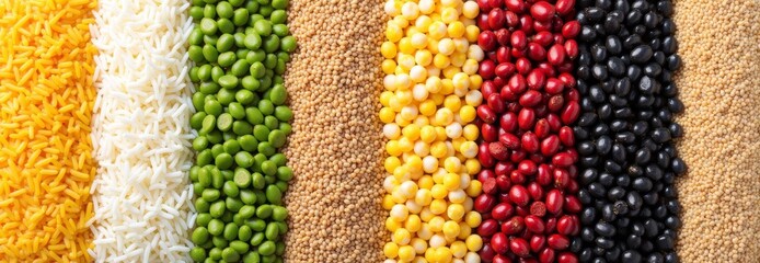 Various grains and beans arranged vertically by color