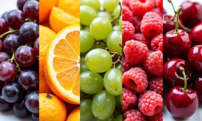 Various fruits in vertical color blocks