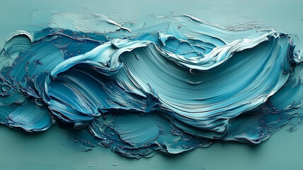 An abstract image featuring a single, bold stroke of blue paint on a light green background. 