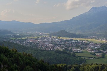 Beautiful view of the mountains and Alps mountain range in Austria. Mountain landscape.