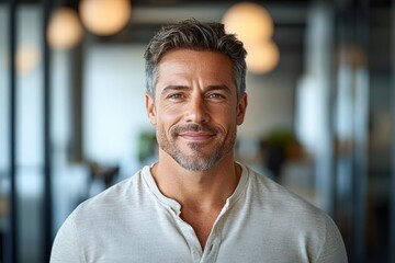 Obraz premium Confident Mature Businessman Portrait in Modern Office Soft Focus Background