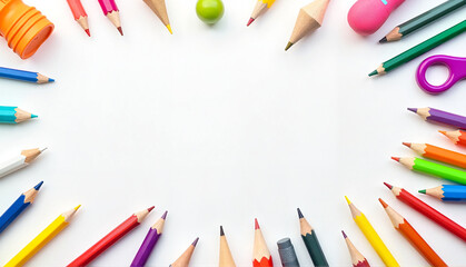 Naklejka premium Colorful border of stationery and art supplies for a children's card design