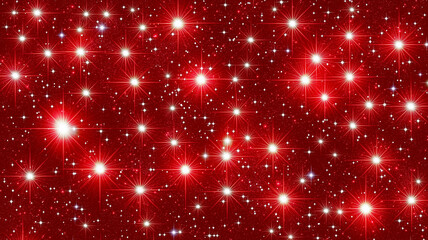 A full-frame image of a red background with numerous sparkling lights. 