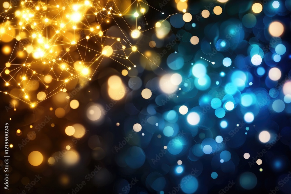 Aufkleber abstract background with golden and blue bokeh lights creating a vibrant atmosphere.