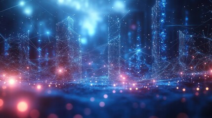 Futuristic Network Visualization with Glowing Nodes and Lines in Deep Blue Aesthetics