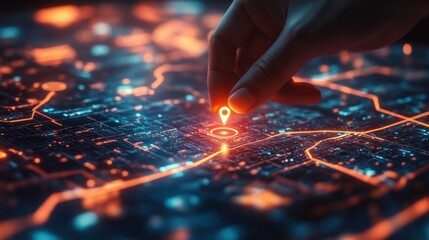 Digital Map with GPS Navigation System Marking Starting and Destination Points for Efficient Route Planning